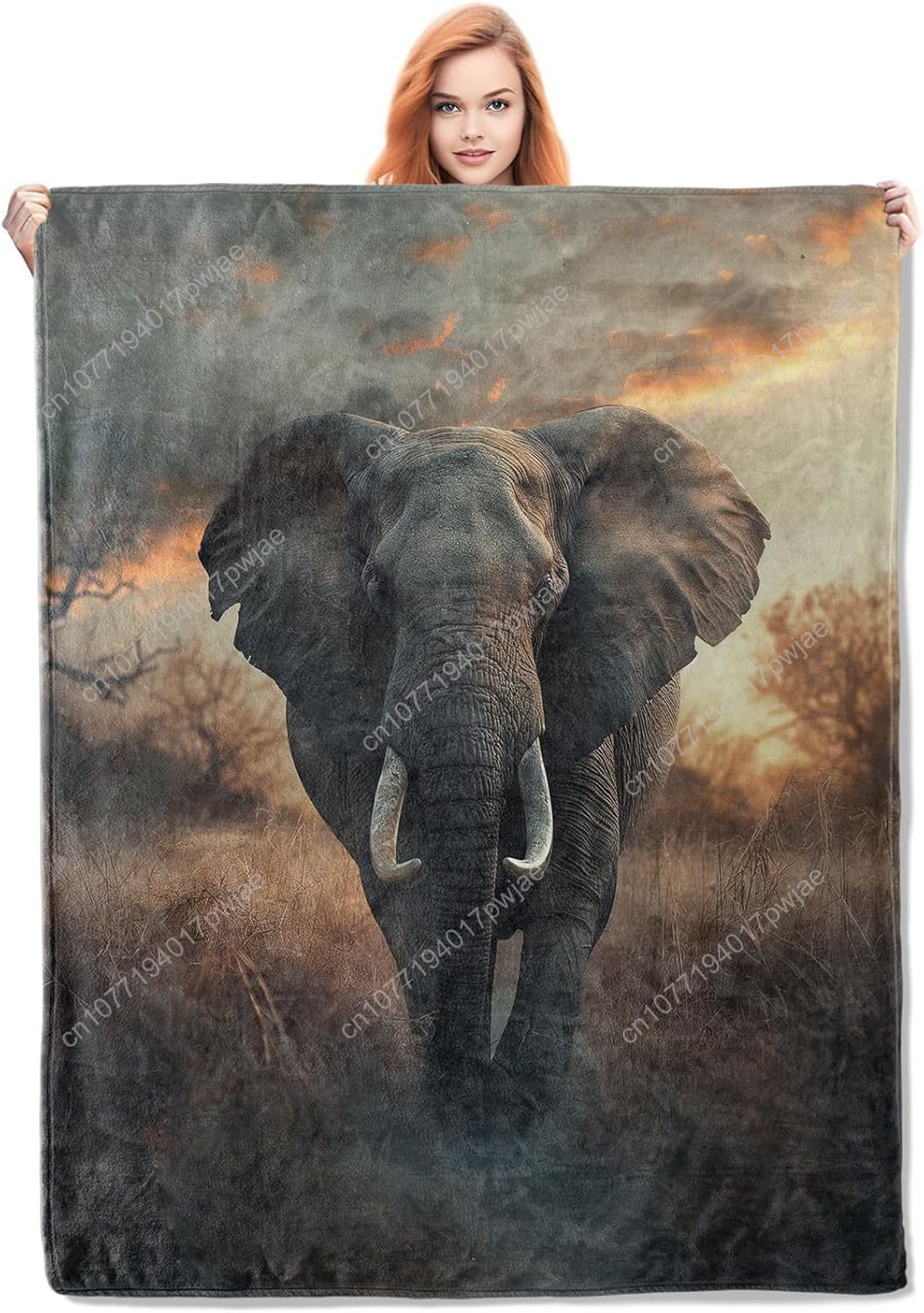 Home Textiles & Furnishings - Elephant Fleece Blanket, Realistic Wildlife Scene