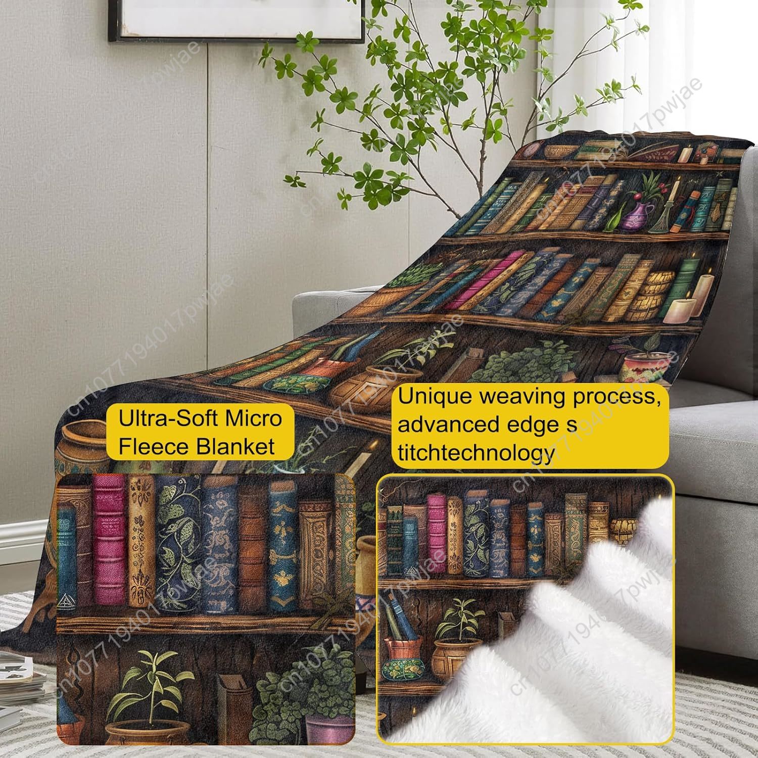 Vintage Bookshelf Blanket Read - огляд і ціна Home Textiles & Furnishings
